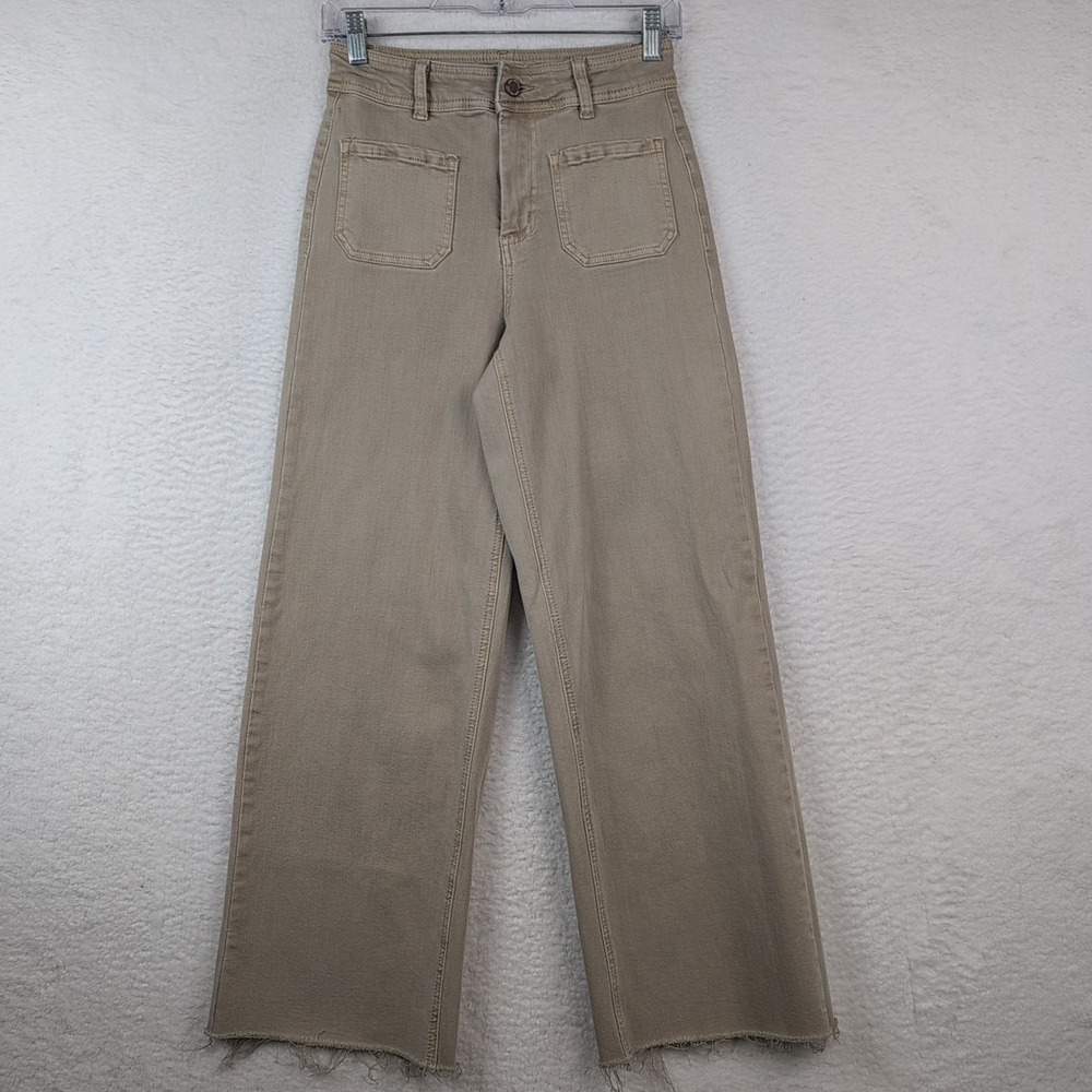 OAT New York High Rise Wide Leg Size 2/26 Frayed‎ Hem Tan Style P0054